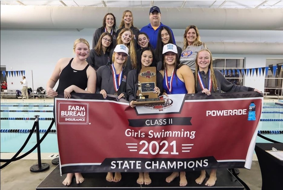 Both the boys and girls swim teams at Madison Central High School took home the state title in October. The boys won for the first time since 2000, and this was the girls' eighth consecutive state championship. Girls Swim team members are, from left, front row, Mollee Messer, Cassie Howell, Kimberly McCaffrey, Parker Reily, and Ella Thomas. Middle row, from left, Charlotte Wilkerson, Sarah Covington, Isabelle Pike, Fancier Shi and Bridget Carmody (coach). Back row, Molly Albritton, Abby Jo Flowers and Eddie Ware (coach). 